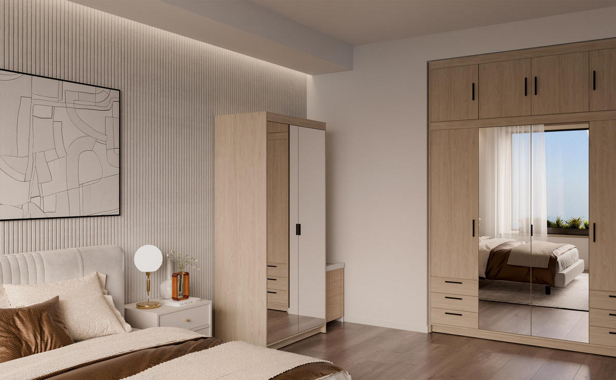 KLEIDERSCHRANK Storicos Geölte Eiche 89,7/190,5/53 cm - 2T Modern mit Spiegel - Eichefarben, Holzwerkstoff/Kunststoff (89.7/190.5/53cm) - AX Living