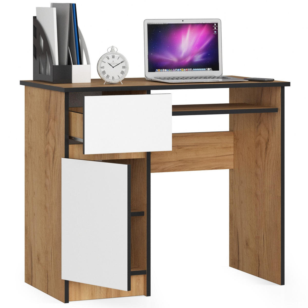 SCHREIBTISCH Eichefarben, Weiß 90x50x77 cm - Eichefarben/Weiß, Holzwerkstoff (50/90/77cm) - Akord