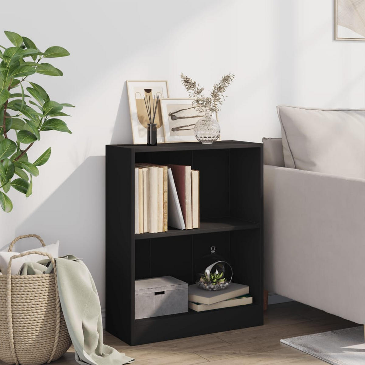 BÜCHERREGAL mit 2 Fächern 60/24/76 cm aus Holzwerkstoff Schwarz - Schwarz, Holz (60/76/24cm) - vidaXL