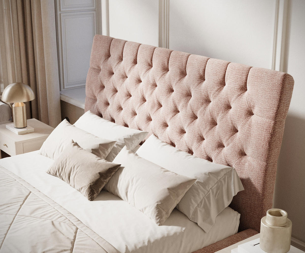 POLSTERBETT Vezzola Rosa 140/200 cm im Chenille-Stoff - Pink/Schwarz, Holz/Holzwerkstoff (140/200cm) - Maison de Reve