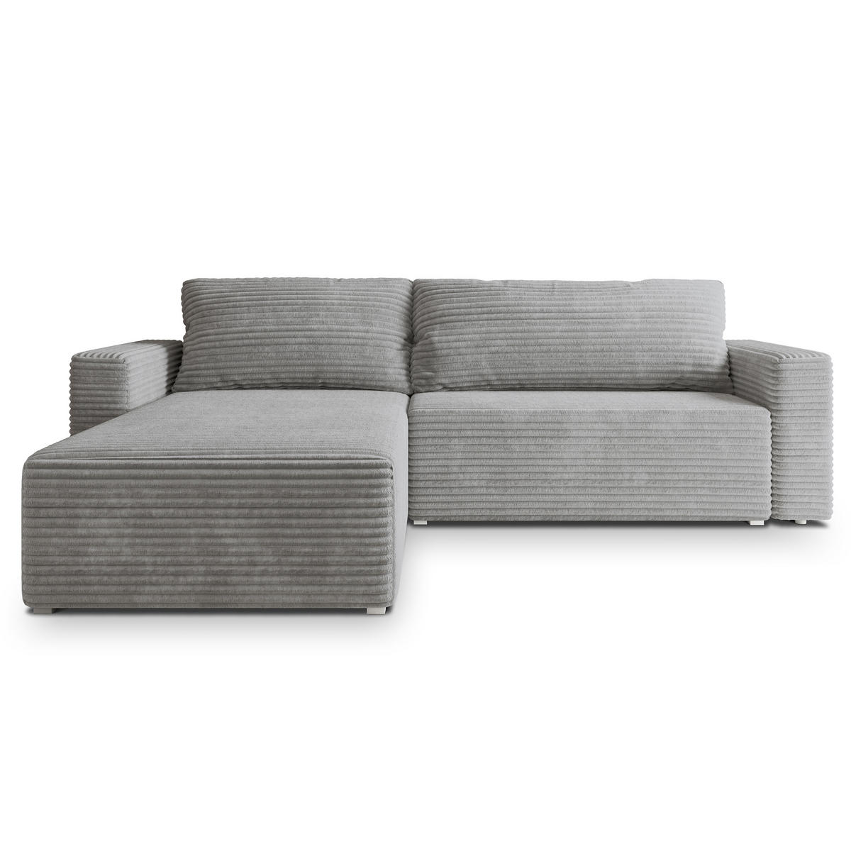ECKSOFA CALTI T Hellgrau Kordstoff mit Schlaffunktion - Hellgrau, Holzwerkstoff/Textil (283/183cm) - MASSENO
