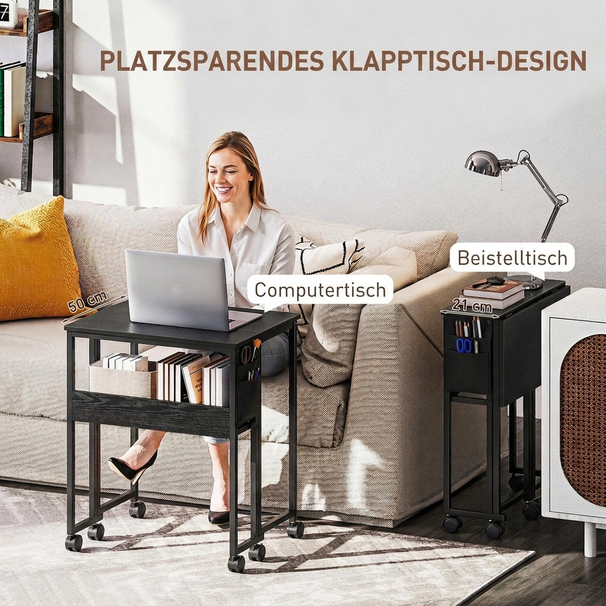 KLAPPBARER-SCHREIBTISCH MDF Stahl Schwarz - Schwarz, Metall (63/50/75cm) - HOMCOM