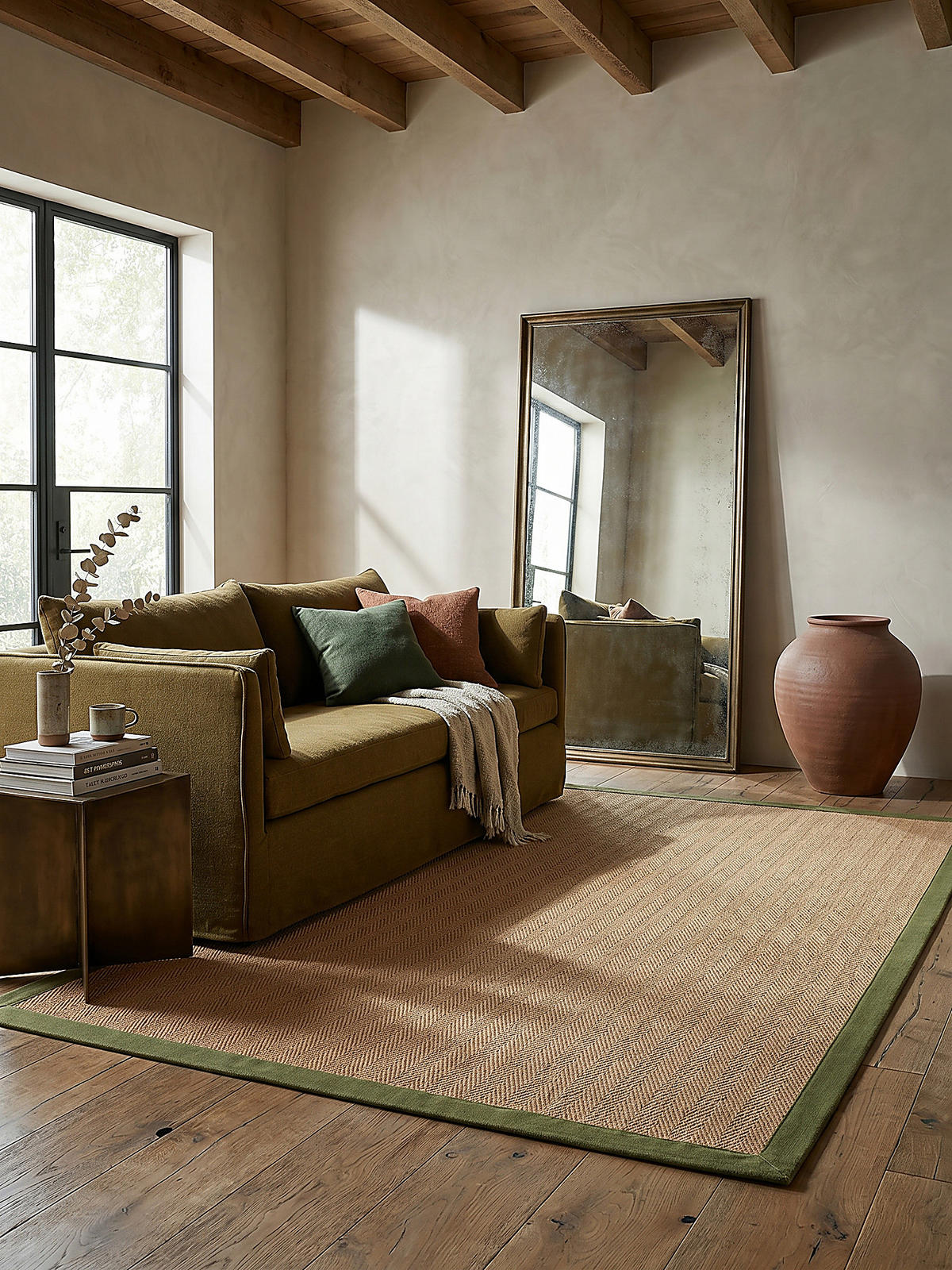JUTETEPPICH TRENT, geometrisch, Braun-Grün, 200 x 290 cm - Naturfarben/Grün, Textil (200/290cm) - KADIMA DESIGN