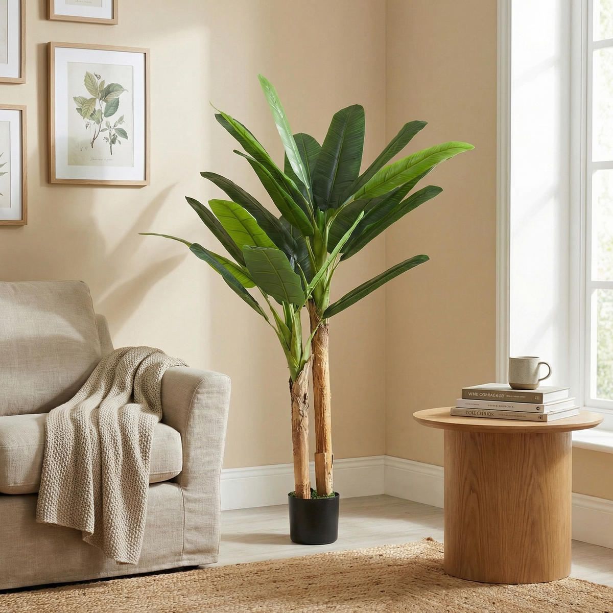 KUNSTPFLANZE, Künstlicher Bananenbaum 150 cm, 2 Stämme, mit Topf, für Zuhause & Büro, Grün - Multicolor, Kunststoff (150cm) - FORIOUS