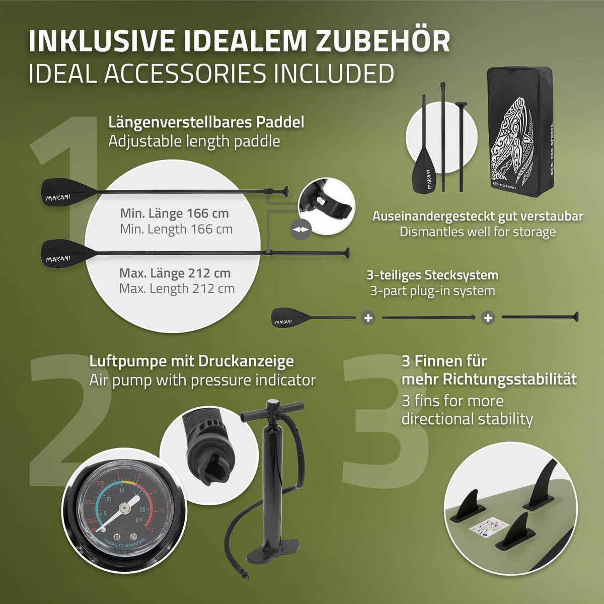 STAND UP PADDLE BOARD Makani Olive - Olivgrün, Kunststoff (320/80/15cm) - ECD-Germany