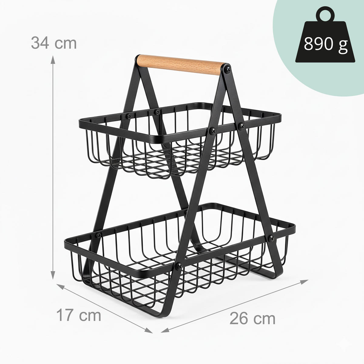 OBST-ETAGERE - Schwarz, Holz/Metall (34cm) - Relaxdays