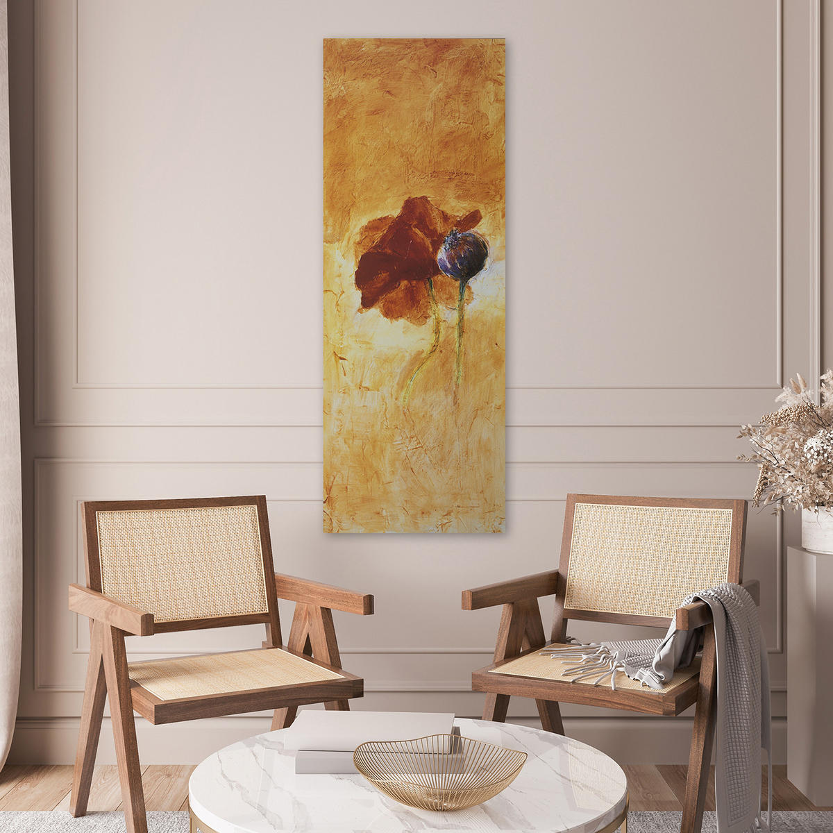 WANDBILD gemalte mohnblume - Braun, Textil (30/90cm) - Feeby