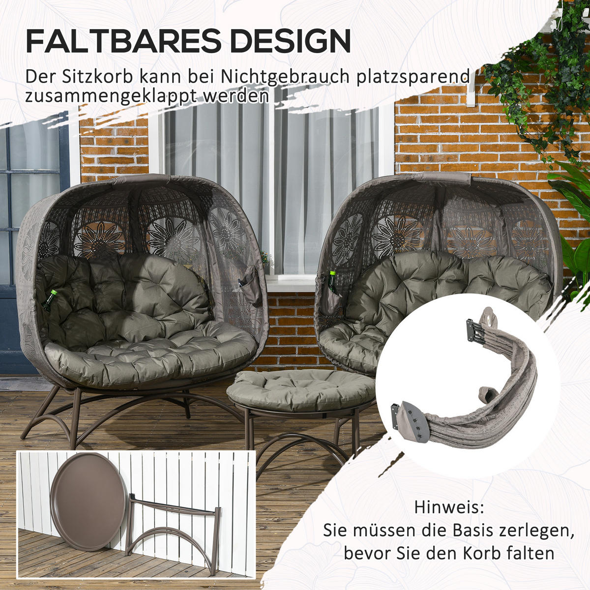 GARTENSTUHL-SET, Stahl, Polyesterstoff, Sand - Sandfarben, Metall - Outsunny