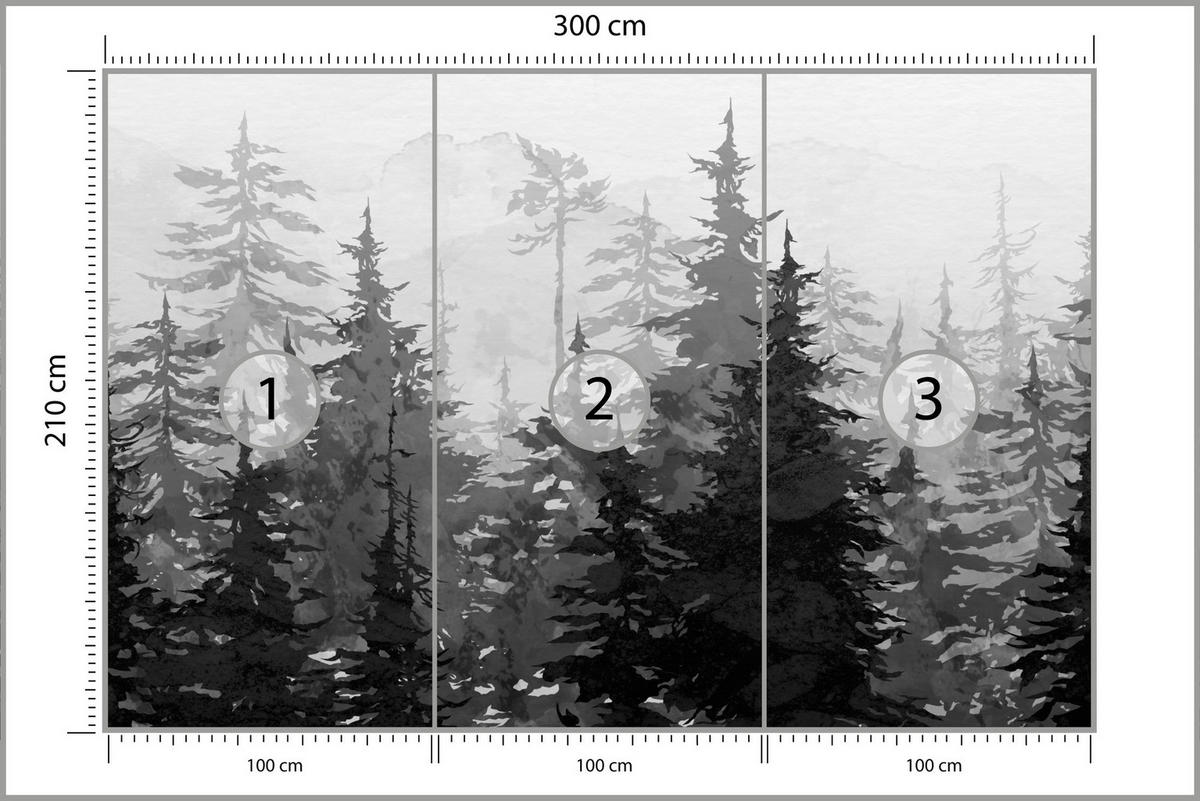 FOTOTAPETE Schwarz-Weiß WALD Bäume Natur 300x210cm - Schwarz/Weiß, Papier (300/210cm) - Muralo