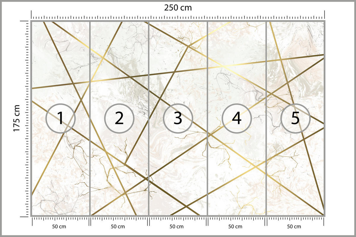 FOTOTAPETE für Wohnzimmer Marmor Abstraktion Golden Linien Glamour Creme 250x175 - Gelb/Beige, Papier (250/175cm) - Muralo