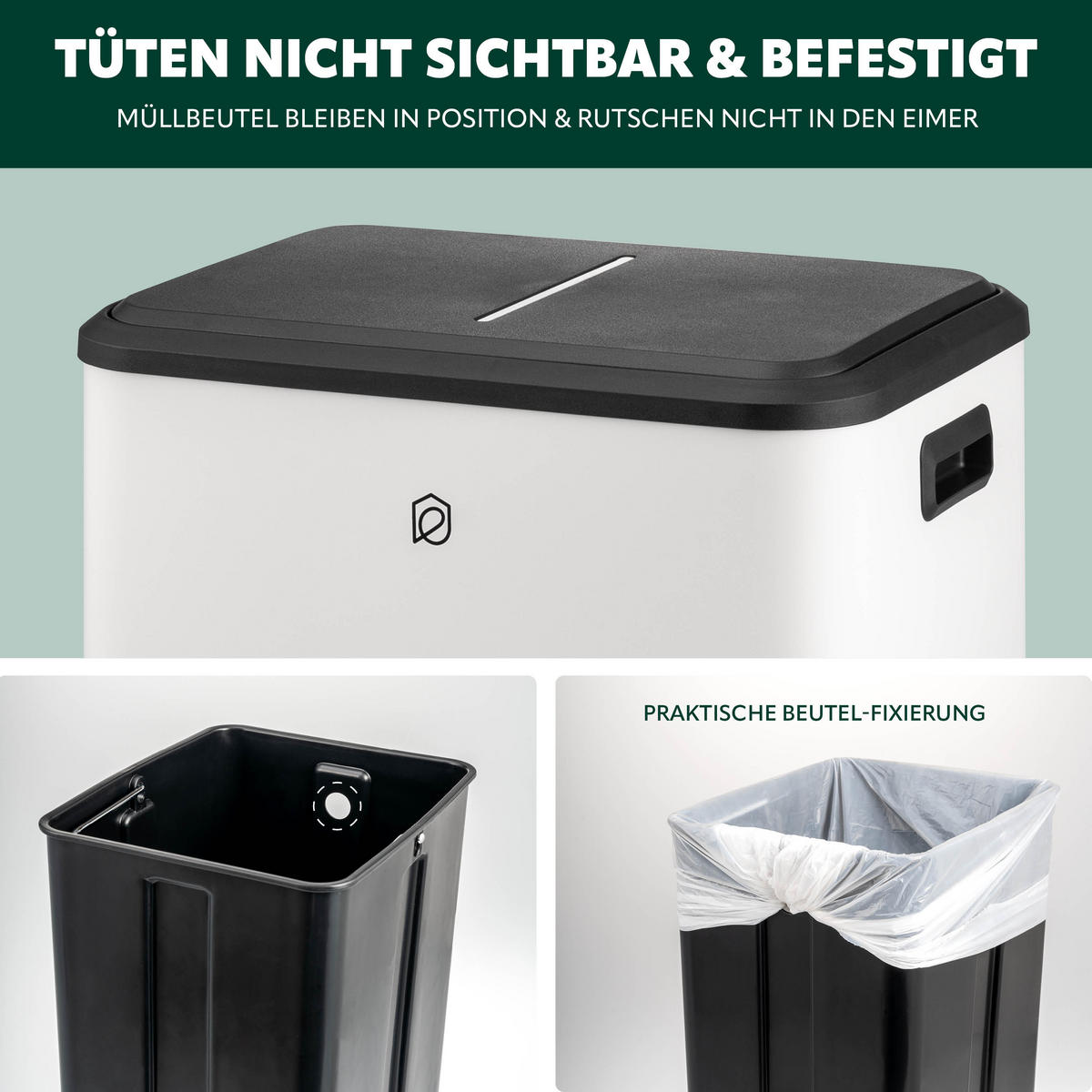 ABFALLEIMER 30 Liter, weiß - Weiß, Metall (42.5/50/33.5cm) - eluno