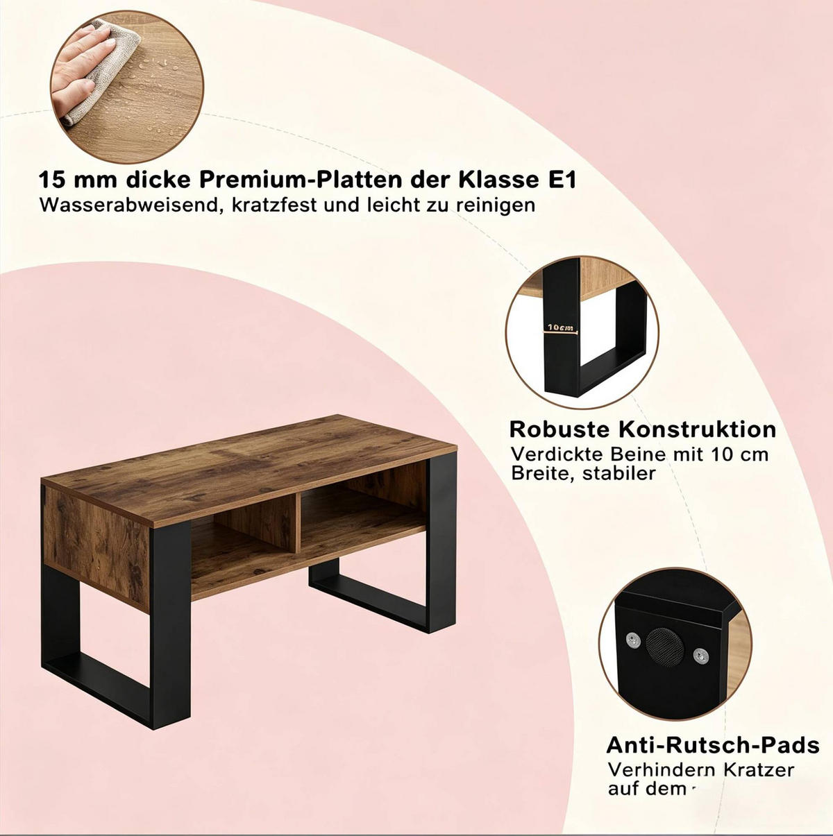 COUCHTISCH 90/45/45 cm schwarz-braun aus Holz mit 2 Fächern - Schwarz, Holz (45/90/45.5cm) - OKWISH