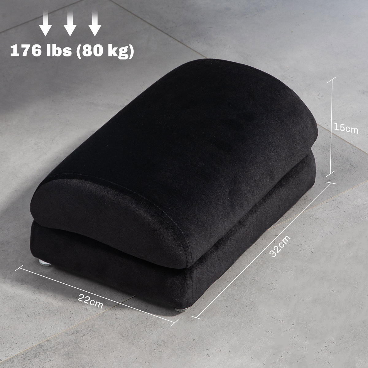 FUSSSTÜTZE Schreibtisch Fußablage mit Anti-Rutsch-Polster, Samtoptik, für Büro - Schwarz, Kunststoff (22/15/32cm) - HOMCOM