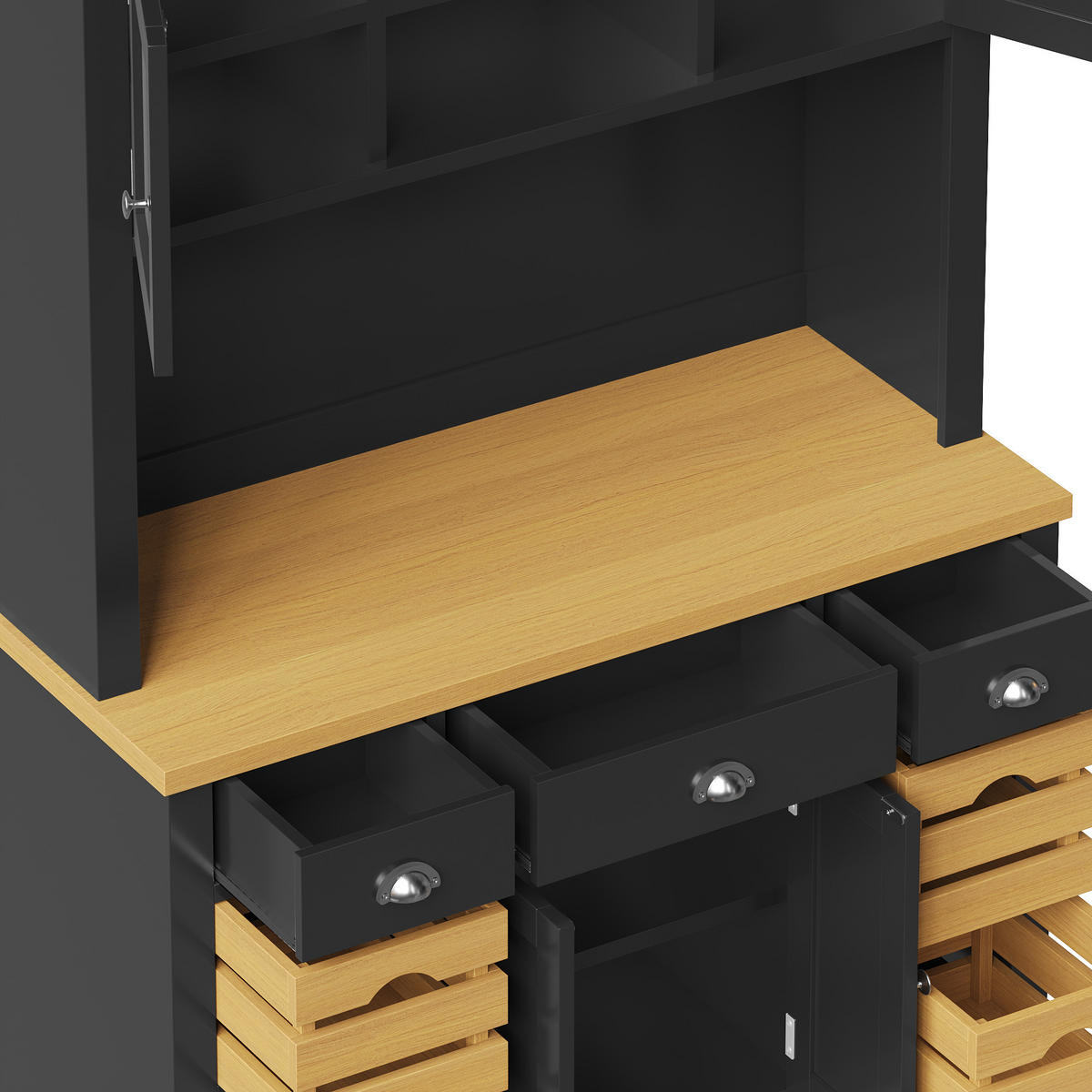 BUFFET DE-38498 120/40/188 cm mit Soft-Close-Türen Schwarz - Schwarz, Holzwerkstoff (120/188/40cm) - ComfortXL