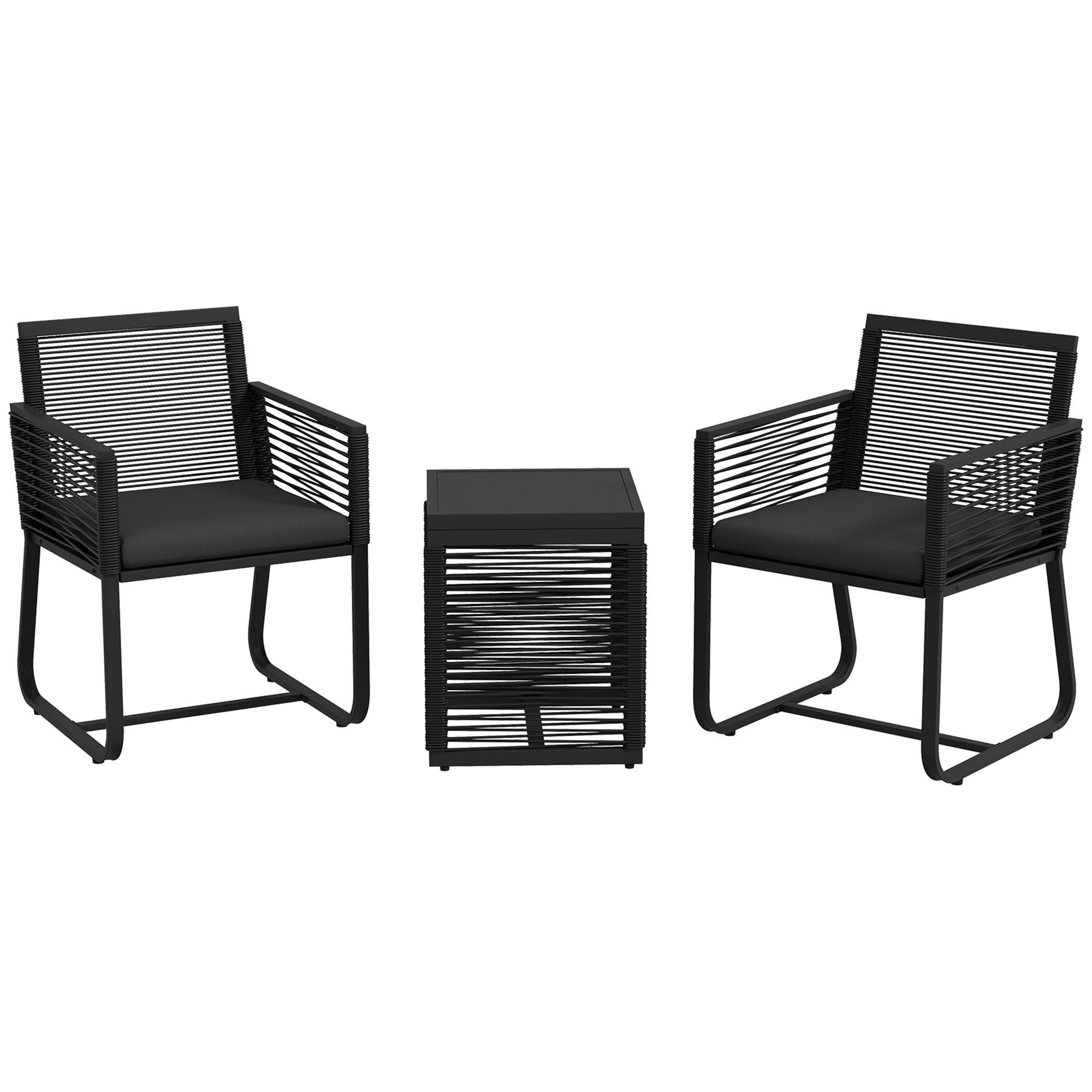 SITZGRUPPE, 3-tlg., Rattan Gartenmöbel-Set,Gartengarnitur mit 2 Gartenstühle - Schwarz, Kunststoff - Outsunny