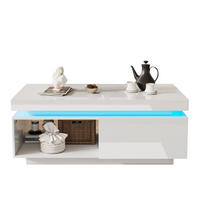 COUCHTISCH 100/50 cm mit LED-Beleuchtung und Schublade in Hochglanz Weiß - Weiß, Holzwerkstoff (100/50/40.3cm) - BEAOK