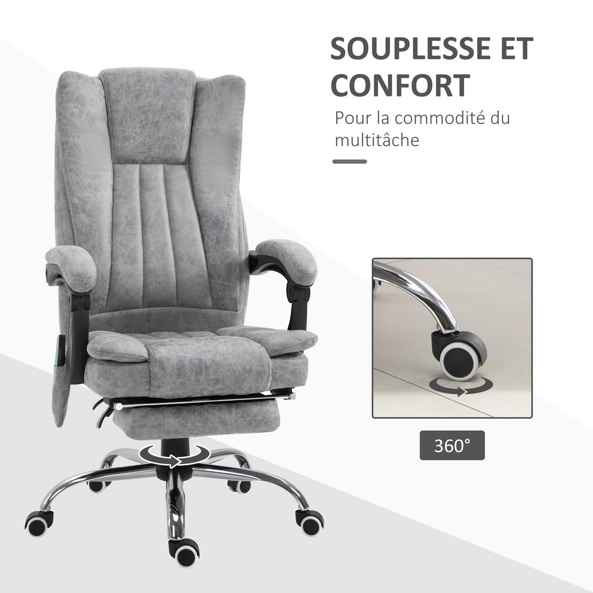 CHEFSESSEL DE-11647 mit Massage & Heizung Grau - Grau, Metall (67/120/62cm) - ComfortXL
