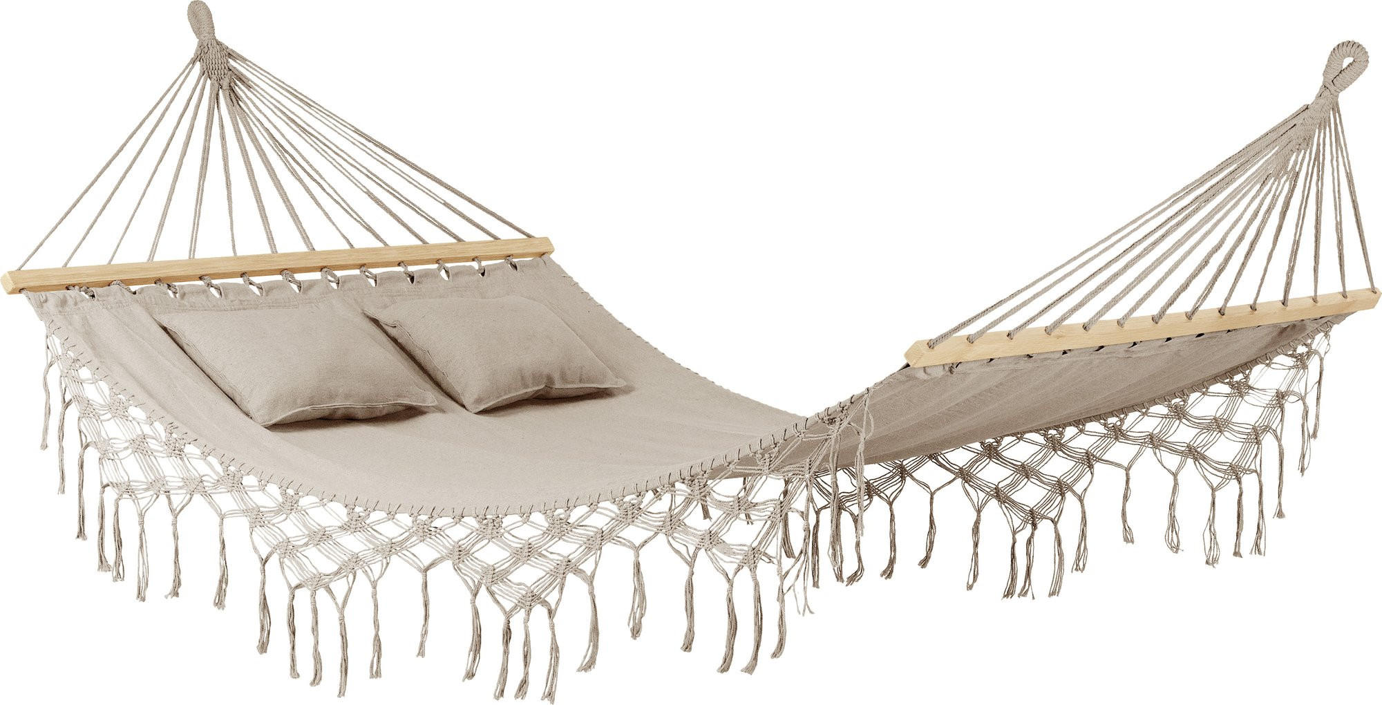 HÄNGEMATTE mit 2 Kissen, 200/150 cm, bis 220 kg, für 2 Personen - Beige, Textil (200/1/150cm) - Outtec