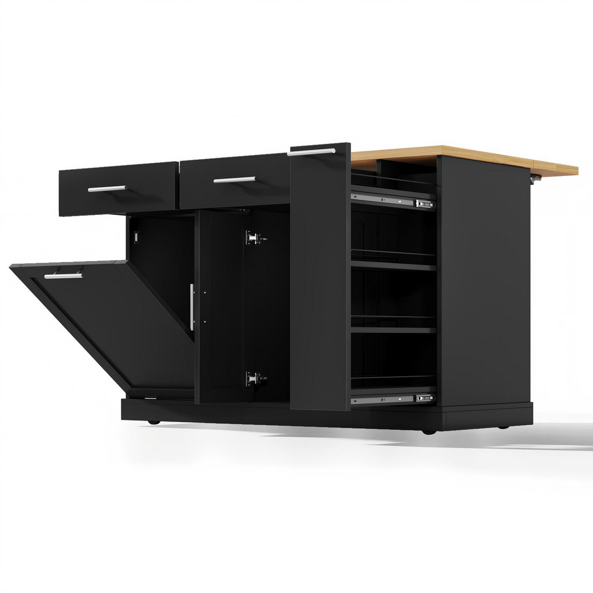 KÜCHENINSEL 120/45(70)/93 cm Schwarz mit Müllschrank, 4-stufigem Gewürzregal und 2 Schubladen - Schwarz, Holz/Holzwerkstoff (70/93.5/120cm) - Oxeza