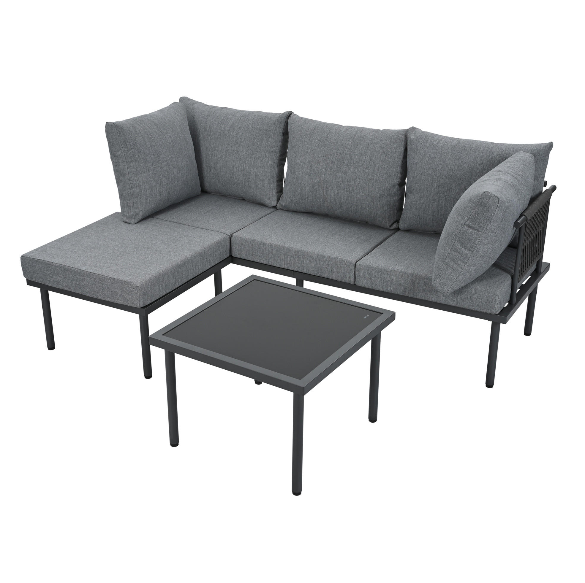 GARTENMÖBEL 173x60x66cm grau aus Olefin und verzinktem Stahl mit Sofaset - Grau, Metall - Modfu
