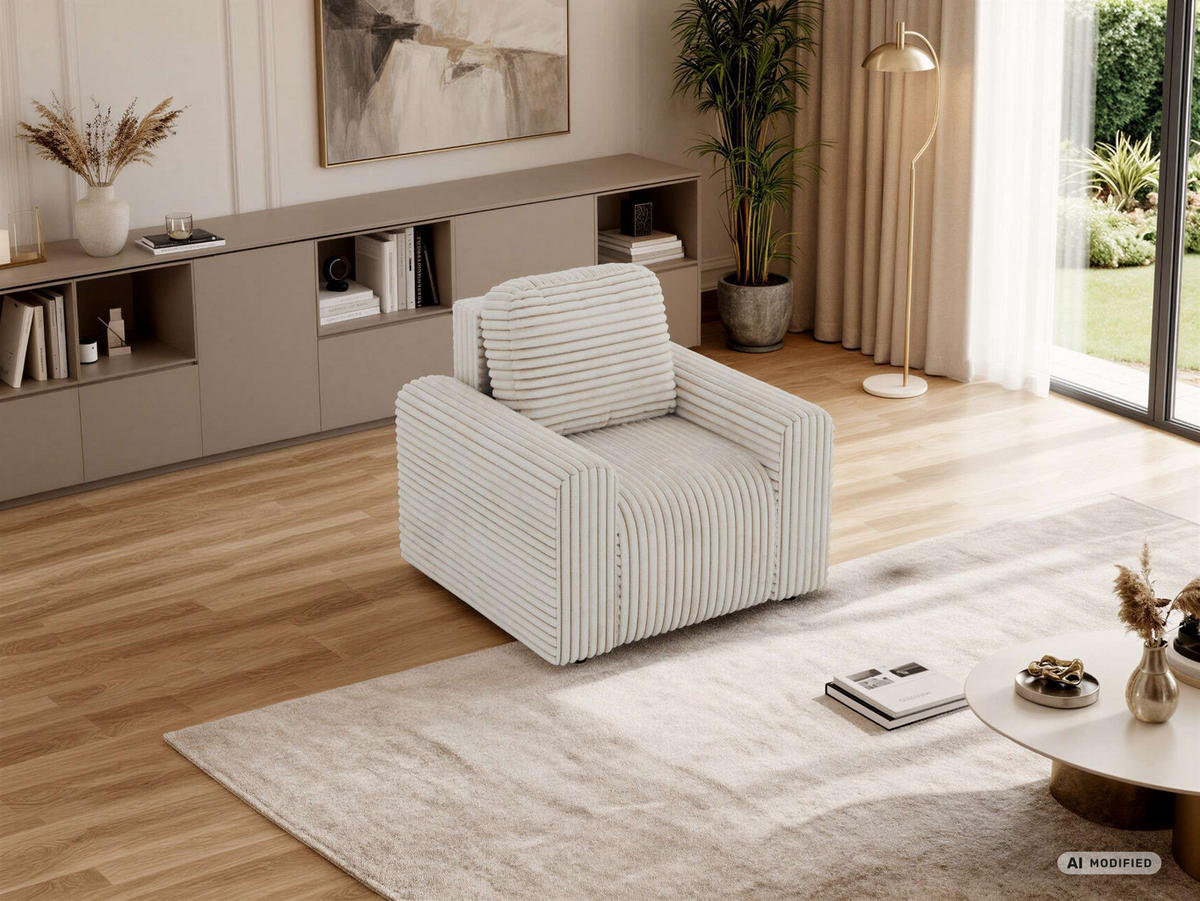 SESSEL NESSARO - Beige Cord - Beige/Schwarz, Kunststoff/Textil (96/94/90cm) - MKS