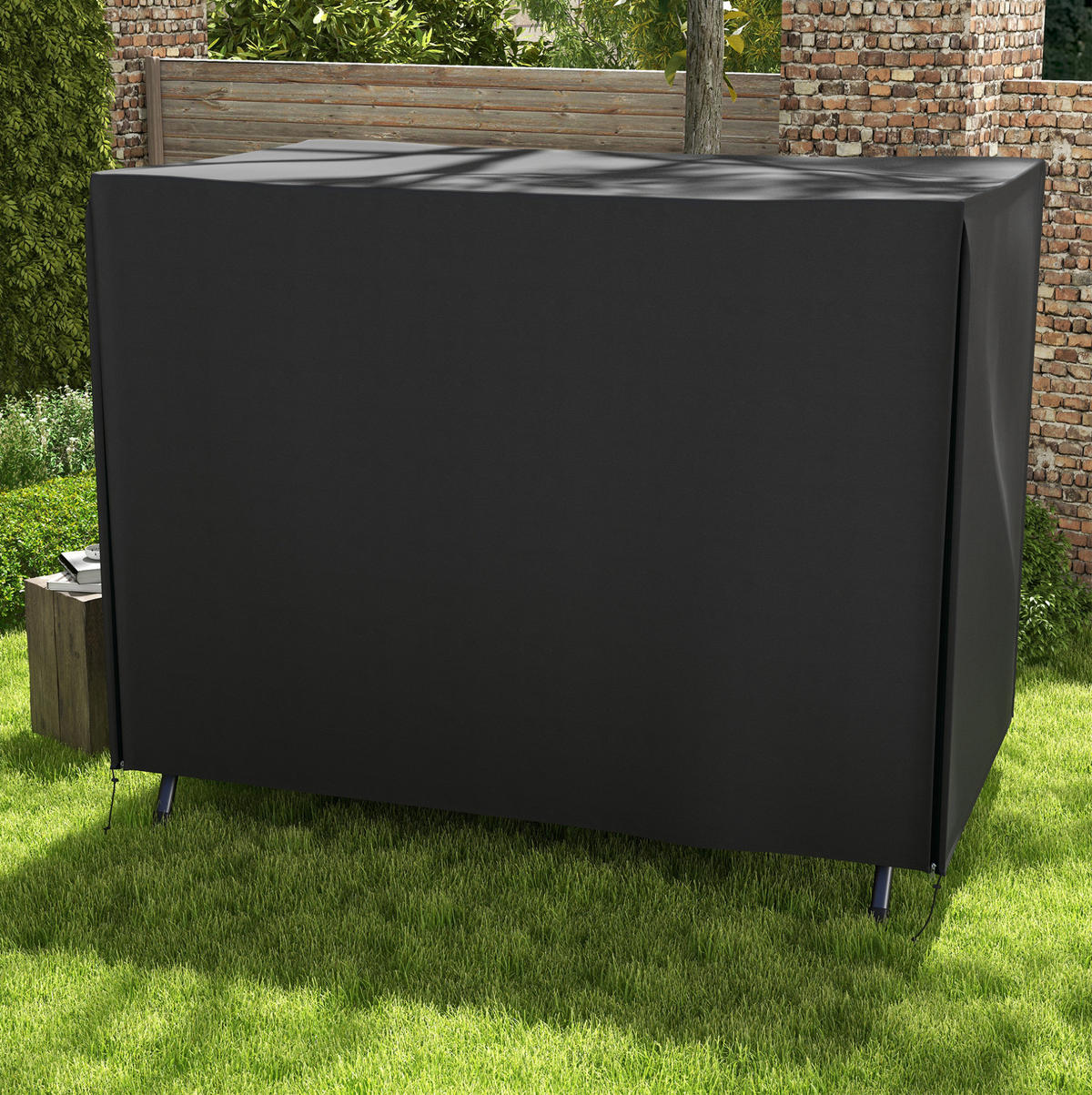 HOLLYWOODSCHAUKEL mit Abdeckung aus Polyester 205x124x164 cm Schwarz mit Reißverschluss - Schwarz, Textil (124/164/205cm) - Modfu