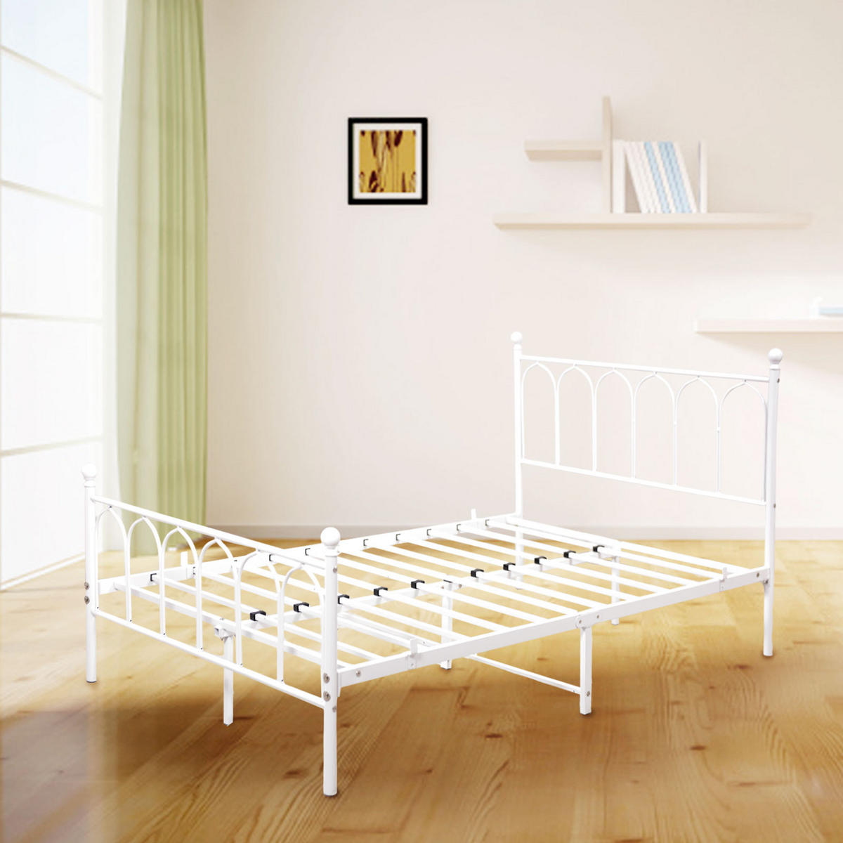 KOVOVÁ POSTEL 90/200 cm s úložným prostorem pod postelí, postel pro mládež s roštem, bílá - bílá, kov (90/200cm) - STILVORA