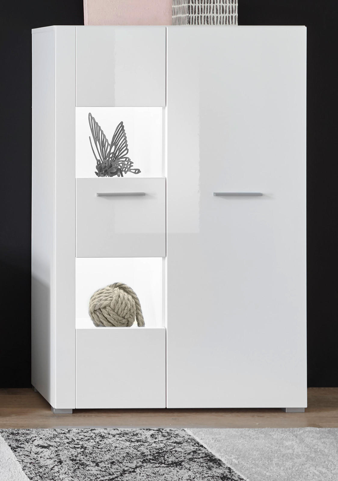 VITRINE weiß Hochglanz 80 x 123 cm, Vitrinenschrank mit 5 Fächern - Chromfarben/Weiß Hochglanz, Glas/Holzwerkstoff (80/123/35cm) - Furn.Design