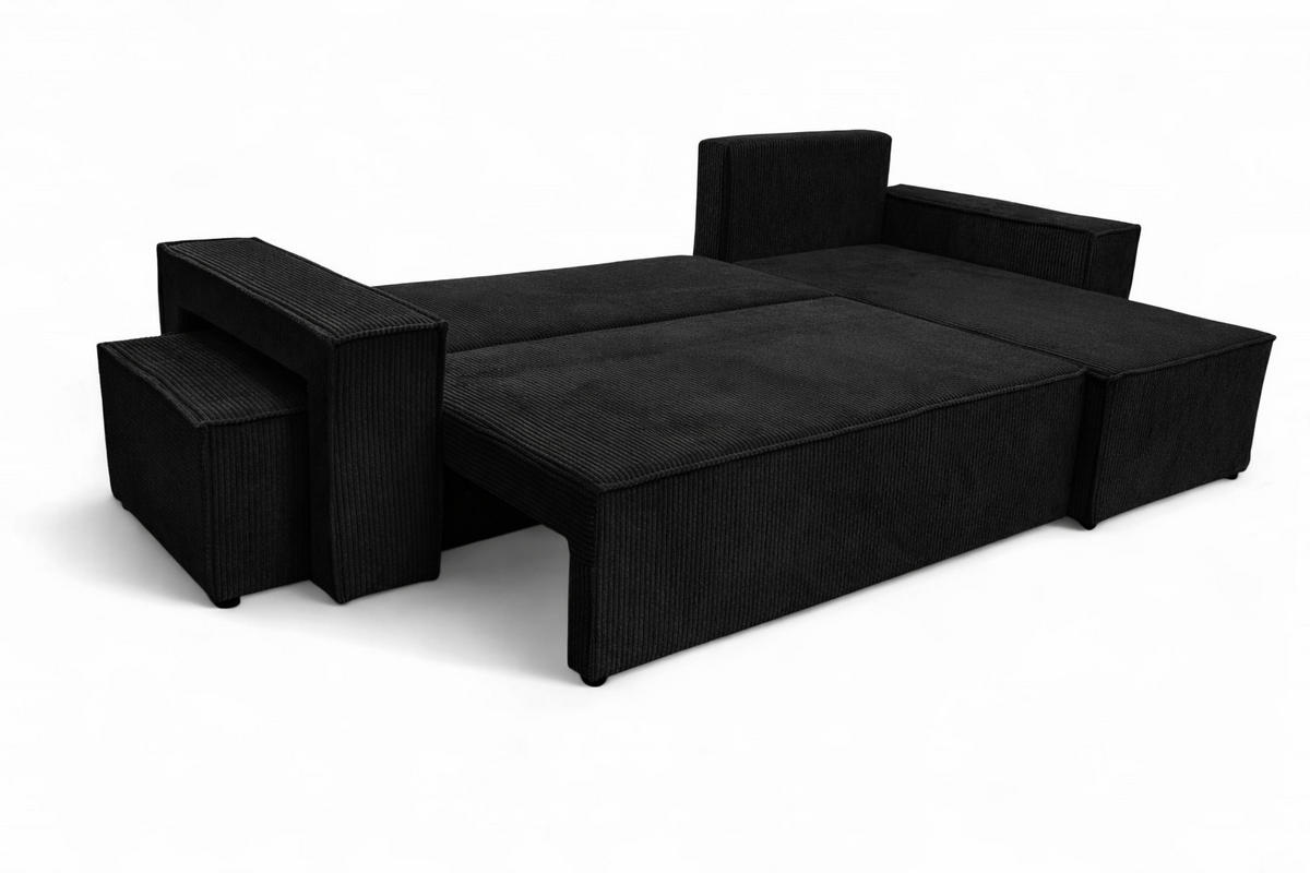 ECKSOFA Mit Schlaffunktion Und Pouf, Cordstoff Poso, Schwarz, Rechts, Best L Mit Pouf - Schwarz, Holz (244/145cm) - Kaiser Möbel