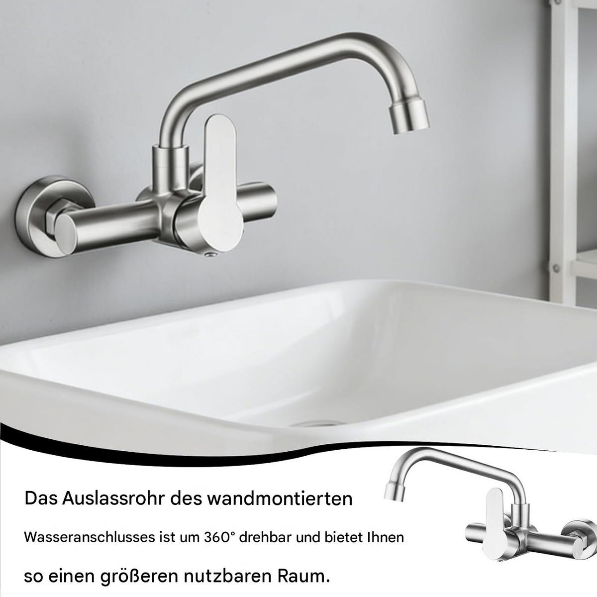 WANDARMATUR，GEBÜRSTETER, gebogener , 190 x 180 x 330 mm - Silberfarben, Metall (19/33/18cm) - Vallsero