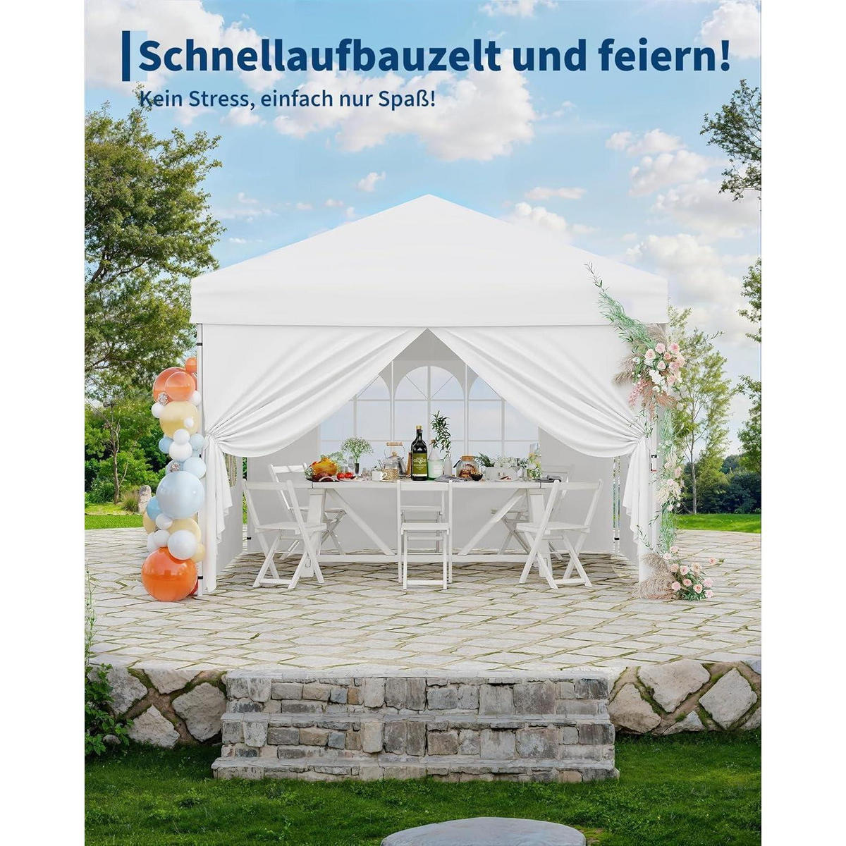 FALTPAVILLON 3 x 3 m wasserdicht mit 4 Seitenwänden Weiß - Weiß, Textil (300/260/300cm)