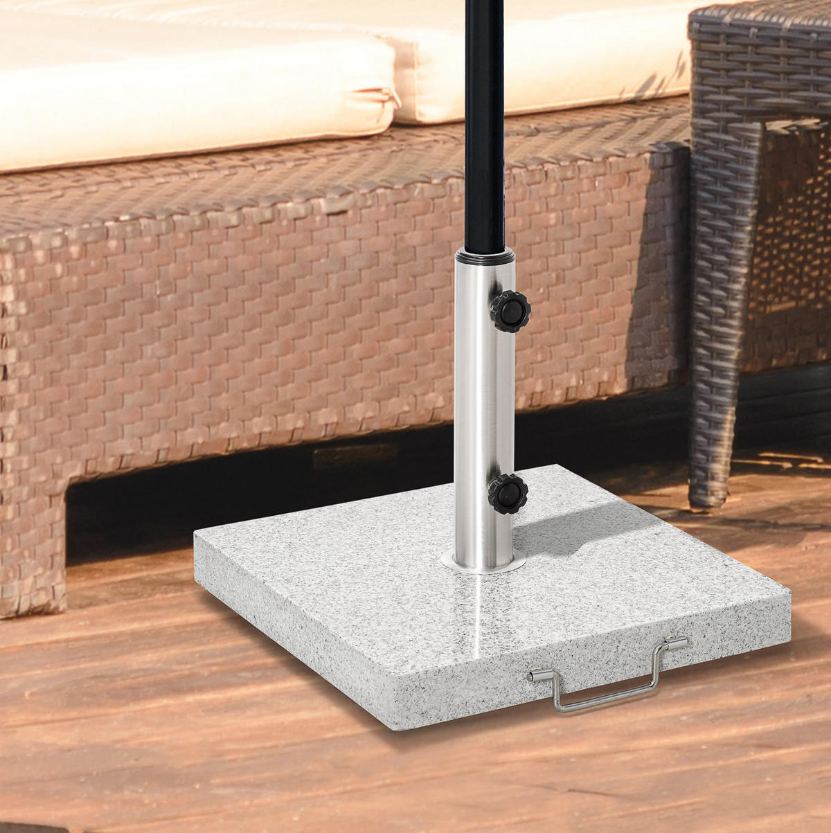 SONNENSCHIRMSTÄNDER 40/40/36 cm grau aus Marmor mit Rollen - Grau, Stein (40/40cm) - OKWISH