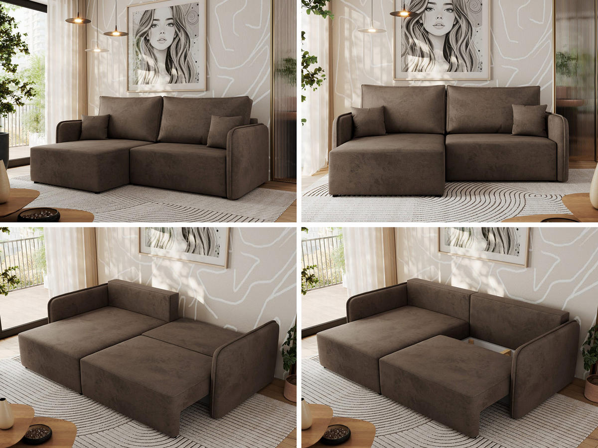 ECKSCHLAFSOFA MESTO L Braun Velvet - links - Schwarz/Braun, Kunststoff/Textil (227/147cm) - MKS