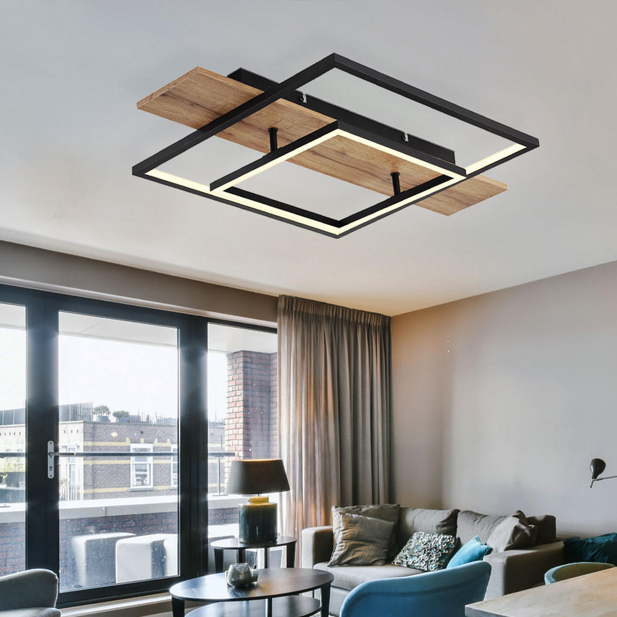 LED DECKENLEUCHTE VANNI Metall Braun - Braun, Metall (60/40/10cm) - Globo Lighting