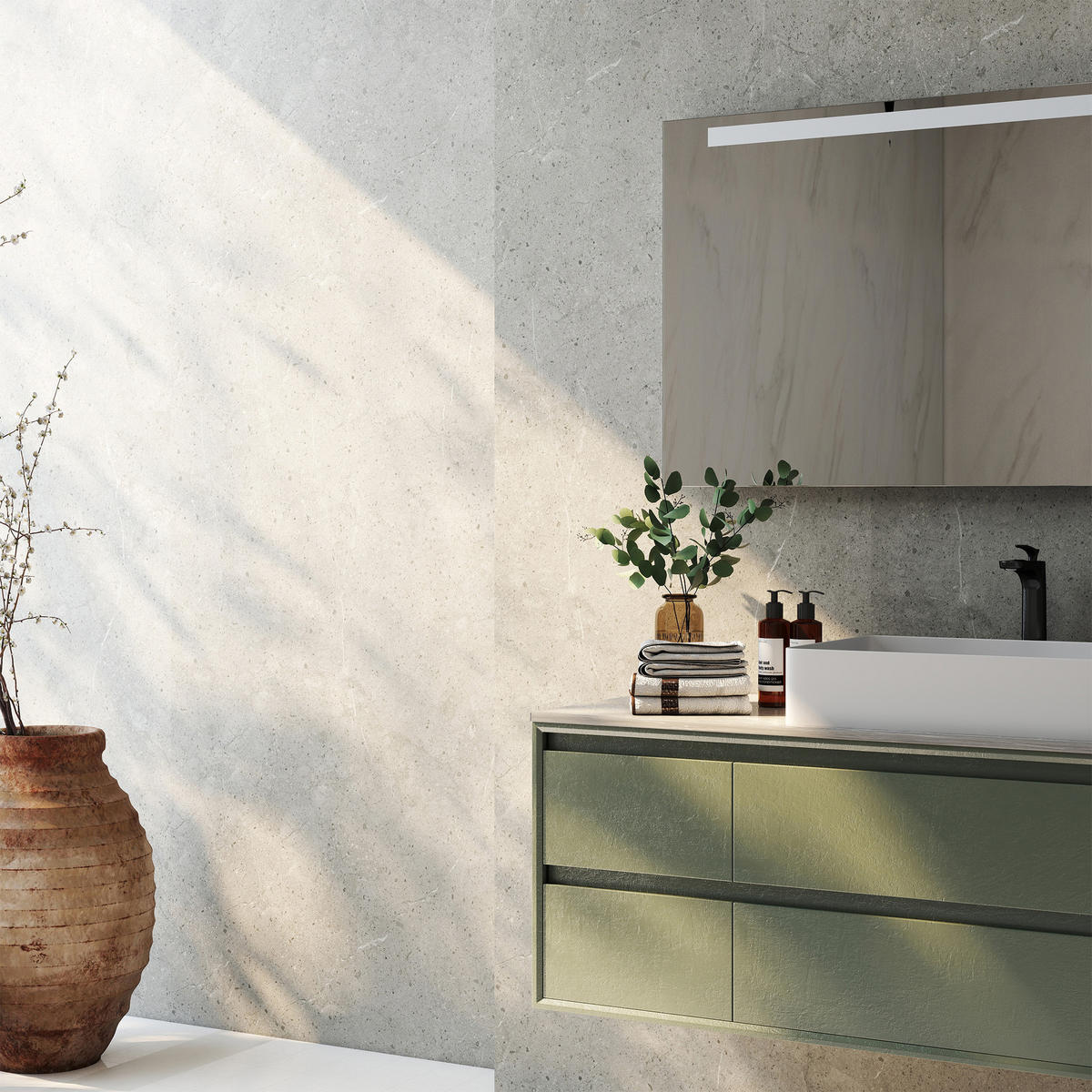 SADA SPRCHOVÉ ZADNÍ STĚNY 4 DÍLY Bladel - světle šedá, plast (60/120/0.3cm) - [neu.haus]