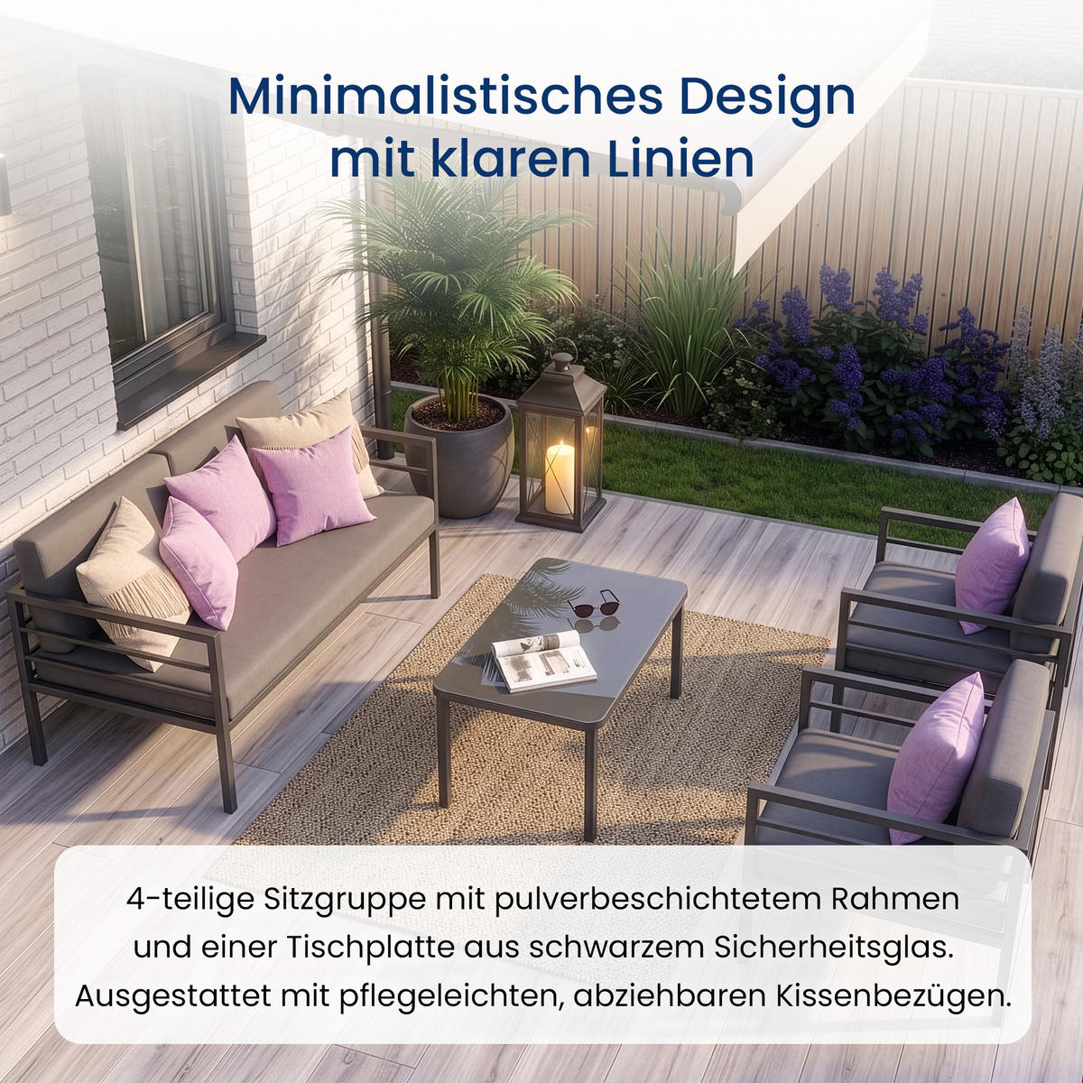 GARTENMÖBEL-SET mit 1 Zweisitzer. 2 Einzelstühlen und 1 Couchtisch. Anthrazit & Grau - Anthrazit, Metall - Home Collective