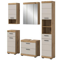 BADMÖBEL-SET Sand Kaschmir, Evoke Eiche, Badkombination 5-teilig 164 cm - Kaschmir/Eichefarben, Glas/Holzwerkstoff (164/191/34cm) - Inn.Furn