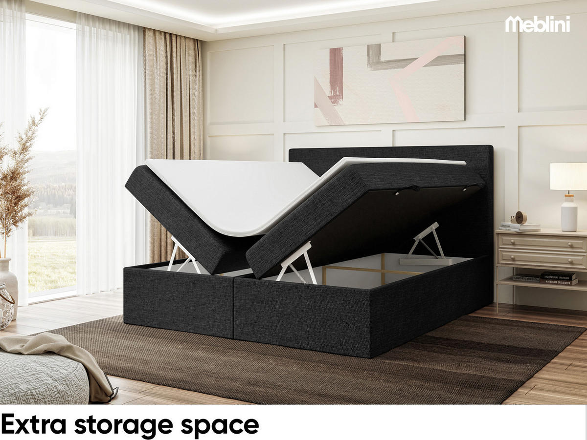 BOXBETT ZLATAN 160x200 cm in Schwarz Webstoff - Schwarz, Holz/Holzwerkstoff (160/200cm) - Meblini