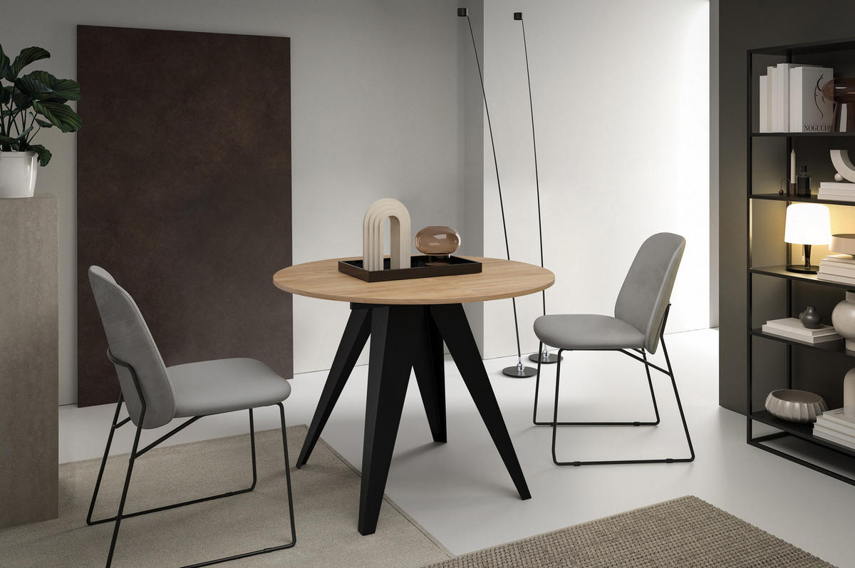 ESSTISCH Gerda - Honigeiche/Schwarz, Holzwerkstoff/Metall (90/90/76cm) - Meblini