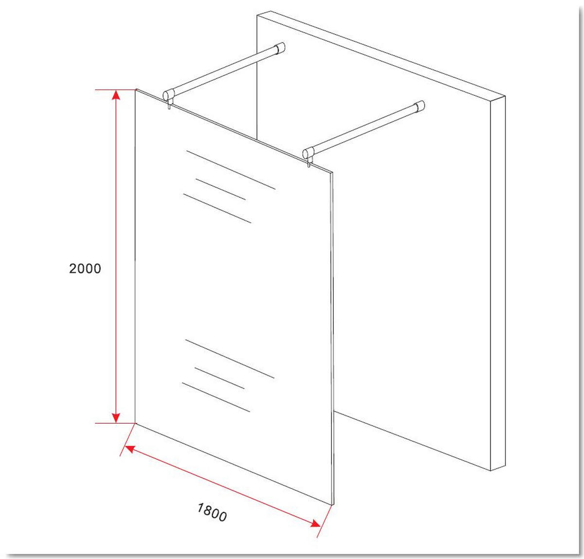 DUSCHWAND AQUOS-DUBLO Klar 180 x 200 cm freistehend 10 mm ESG - Klar, Glas (180/200cm) - Glasdeals
