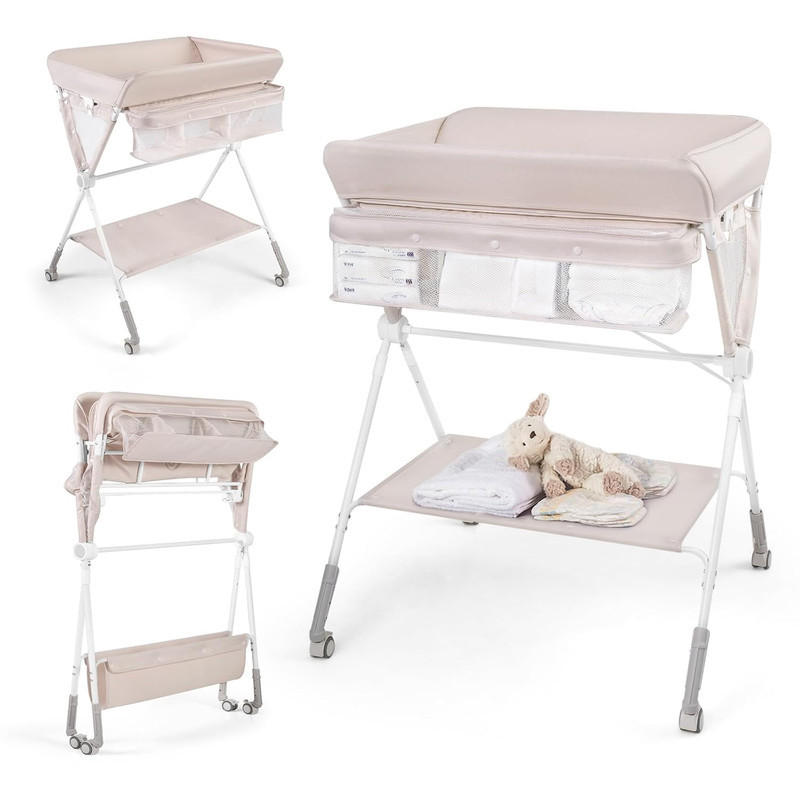Costway Wickeltisch Beige 81x95x66.5 cm