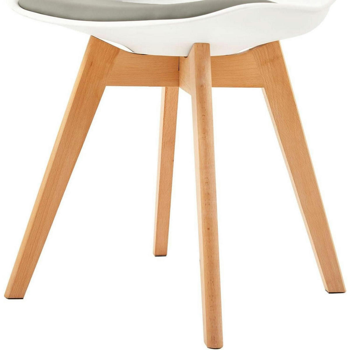 ESSZIMMERSTUHL 4er Set Weiß/Grau mit Kunstleder Sitzkissen und Massivholzbeinen - Weiß, Holz (47.5/82/41cm)