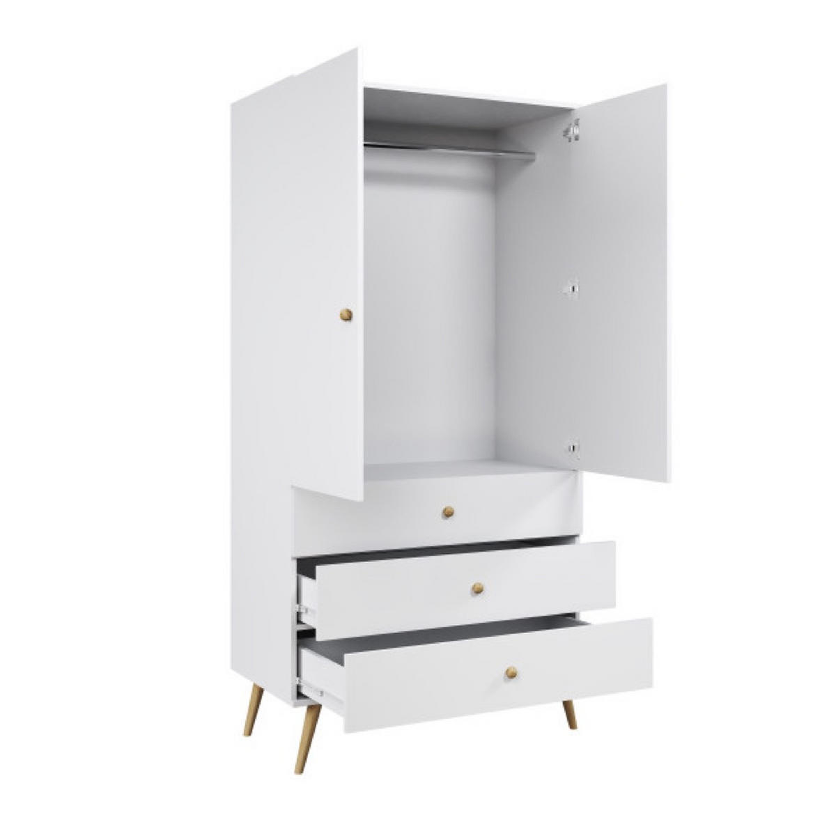 SCHRANK Weiß Boho Stil Mit Schubladen Und Kleiderstange - Weiß, Holzwerkstoff (100/202/52cm) - Sepro Meble