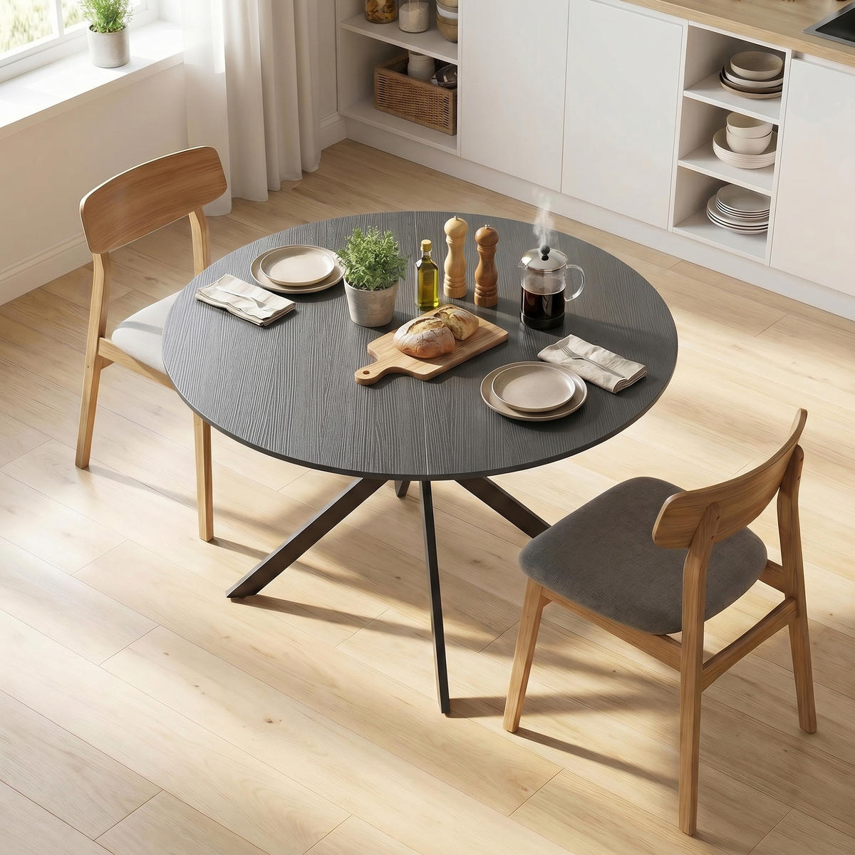 ESSTISCH Schwarz 120/120/75 cm - Schwarz, Metall (120/120/75cm) - PANGIVO