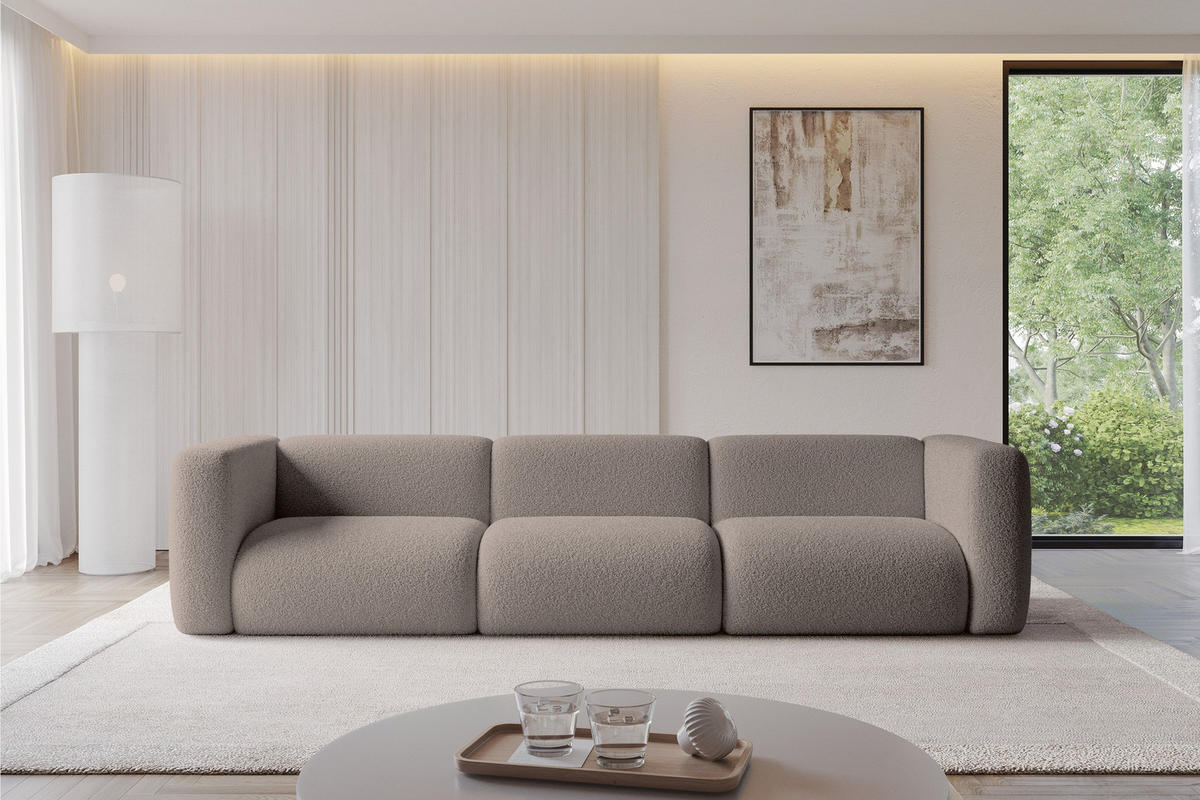 MODULÁRNÍ pohovka MIRA-S2, 3místná, 319 × 89 × 70 cm, hnědá, bouclé - tmavě hnědá/černá, kompozitní dřevo/textil (319/70/89cm) - ALTDECOR