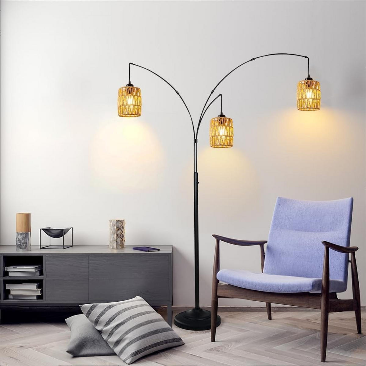 LAMPENSCHIRM Rattan Zylinder，12/12/15cm - Gelb, Naturmaterialien (12/12/15cm) - Weltevree