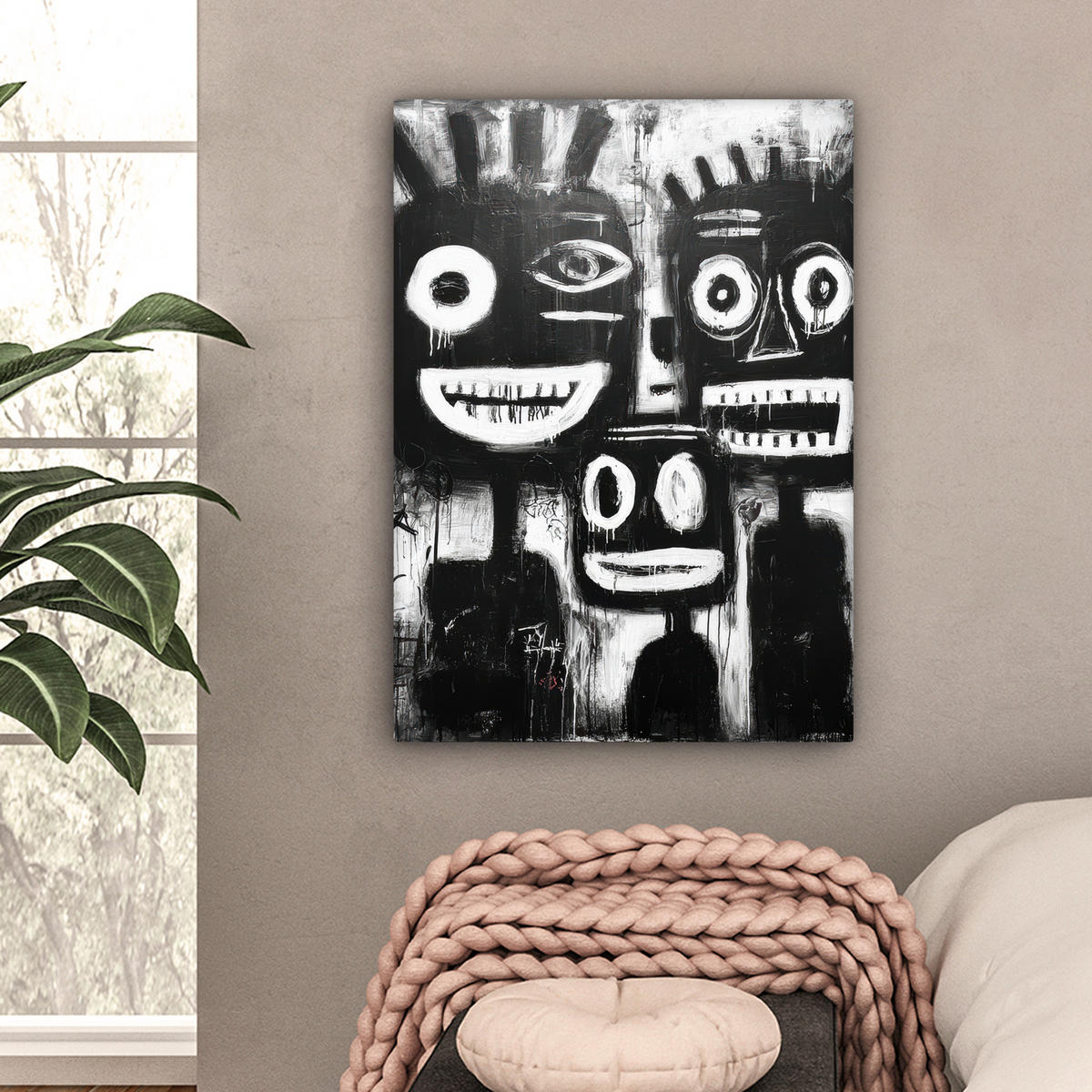 LEINWANDBILD Malerei - Figuren - Schwarz - Abstrakt Wandbild Wohnzimmer 60x80 cm - Schwarz, Textil (60/80cm) - MuchoWow