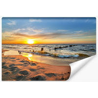 FOTOTAPETE Strand Meer Sonnenuntergang Landschaft 3D 460x300cm - Blau/Beige, Papier (460/300cm) - Muralo