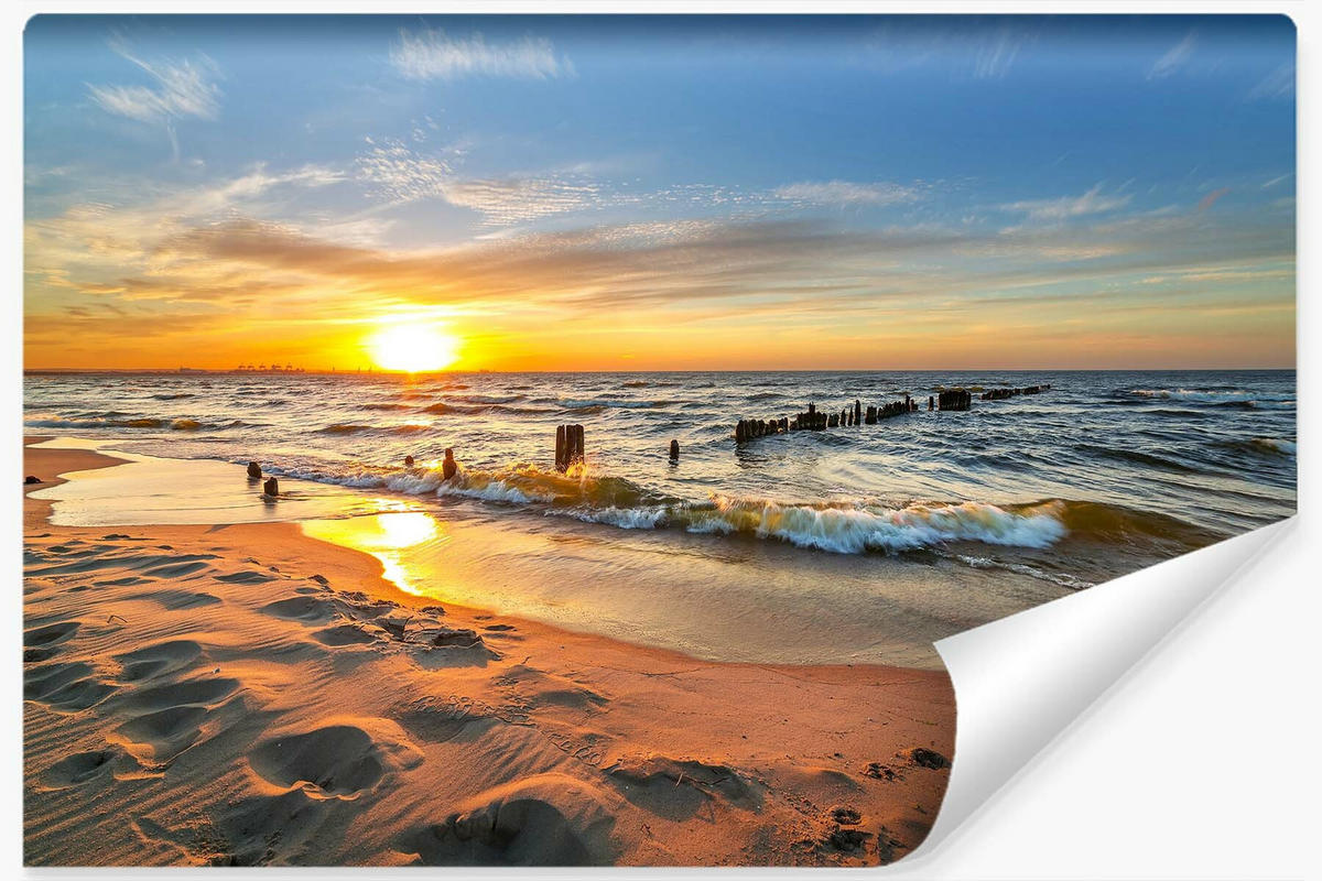 FOTOTAPETE Strand Meer Sonnenuntergang Landschaft 3D 460x300cm - Blau/Beige, Papier (460/300cm) - Muralo
