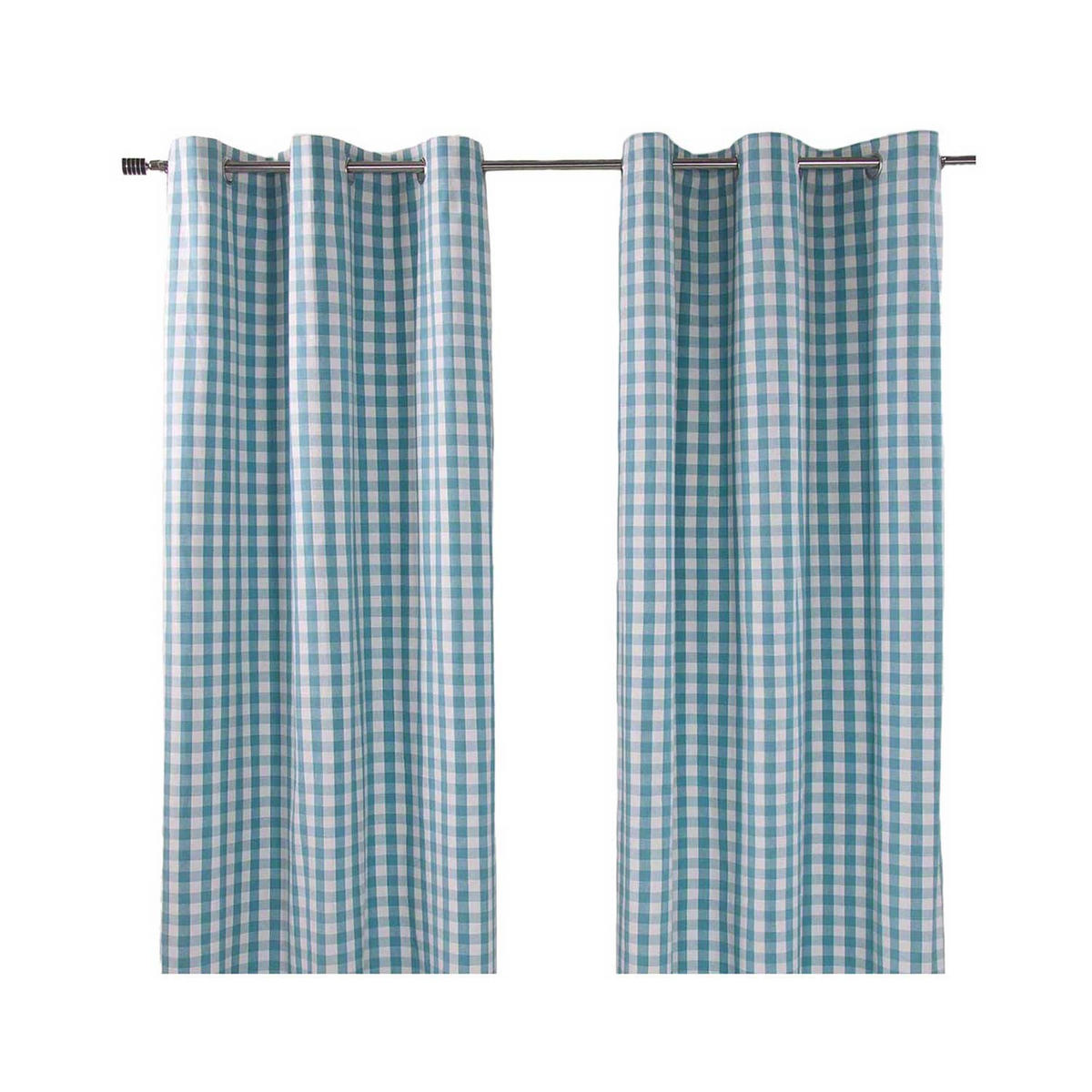 ÖSENVORHANG Karomuster blickdicht 2er-Set, 117/137 cm - Blau, Textil (117/137cm) - Homescapes